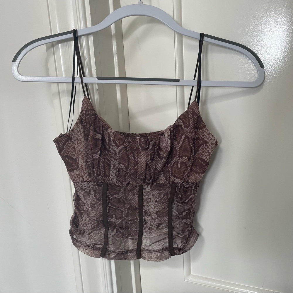 Princess Polly Mesh Snake Print Ruched Cami